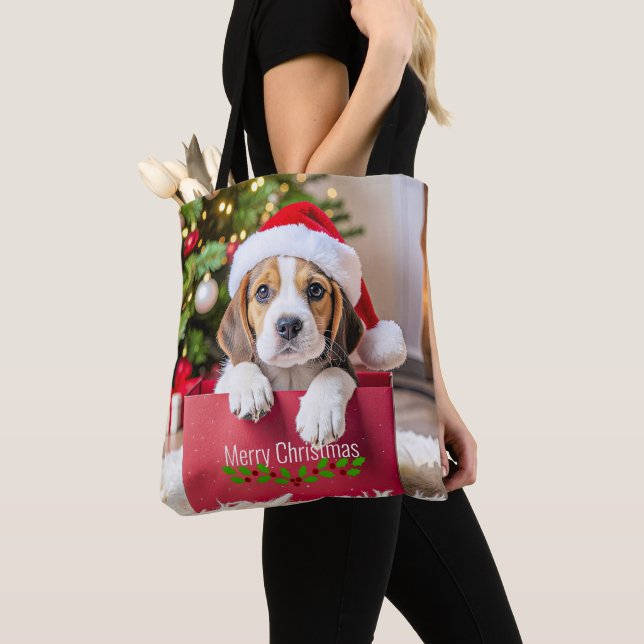 Beagle-Welpe Weihnachtsdesign, Tasche (Von Nahem)