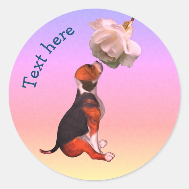 Beagle Welpe White Rose Niedlicher Hund Personalis Runder Aufkleber (Vorderseite)