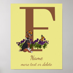 Beagle-Welpen Schmetterlinge Monogramm Anfangsbuch Poster