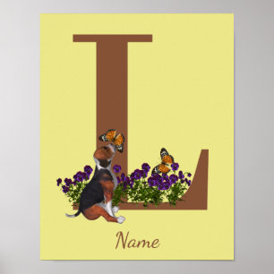 Beagle-Welpen-Schmetterlinge-Monogramm Anfangsbuch Poster