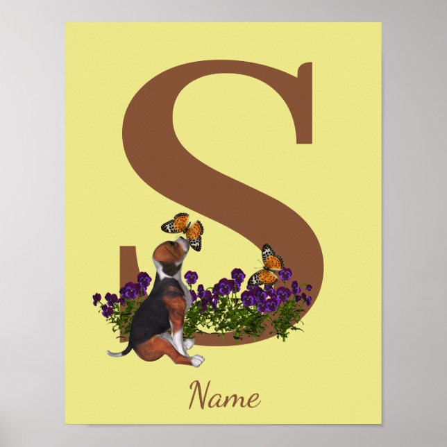 Beagle-Welpen Schmetterlinge Monogramm Anfangsbuch Poster (Vorne)
