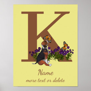 Beagle-Welpen-Schmetterlinge-Monogramm-Initiale K  Poster