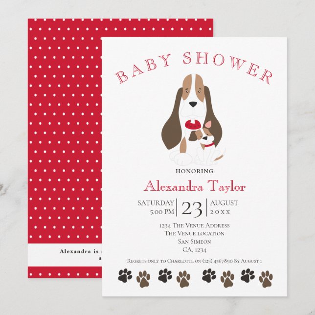 Beagle Welpen- und Mama Kinderdusche Personalisier Einladung (Vorne/Hinten)