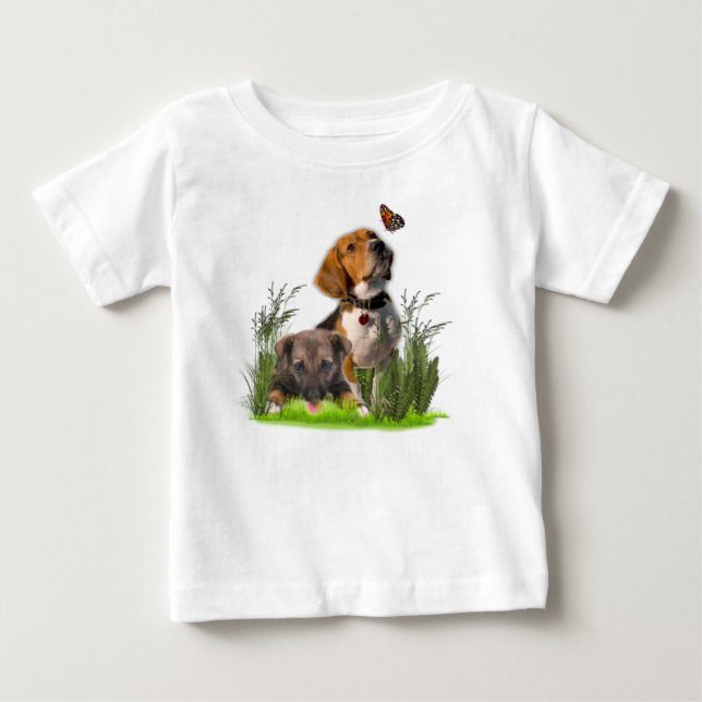 Beagle-Welpen und Schmetterlinge Baby T-shirt (Vorderseite)