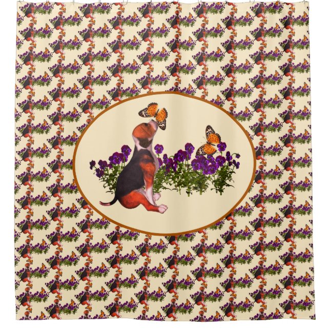 Beagle Welpen und Schmetterlinge Duschvorhang (Vorderseite)