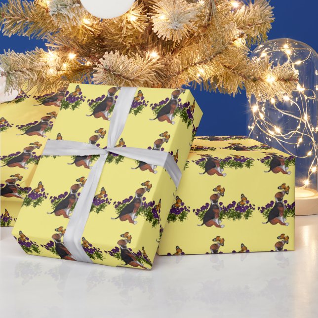 Beagle Welpen und Schmetterlinge   Geschenkpapier (Feiertage)