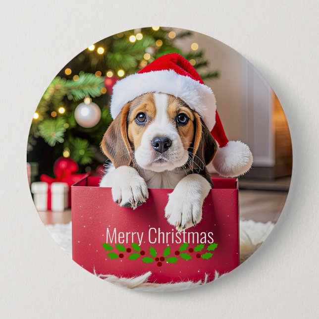Beagle-Welpen-Weihnachtsdesign, Button (Vorderseite)