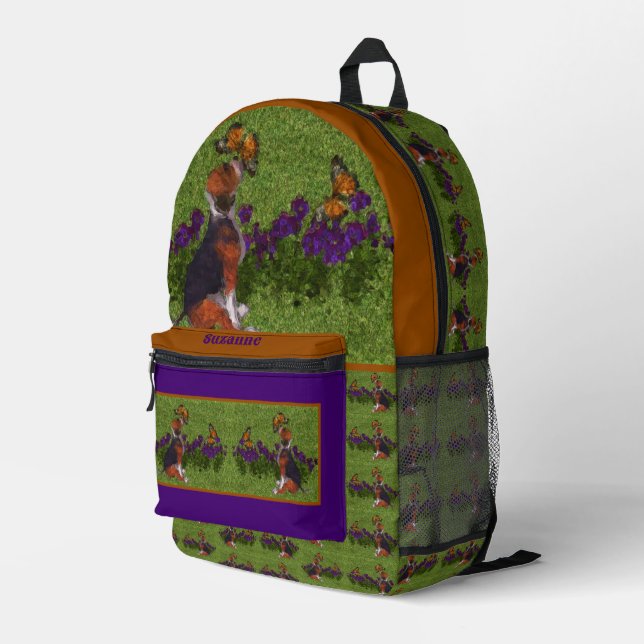 Beagle Welpenschmetterlinge Hunde Kunst Personalis Bedruckter Rucksack (Rückseitige Ecke Rechts)