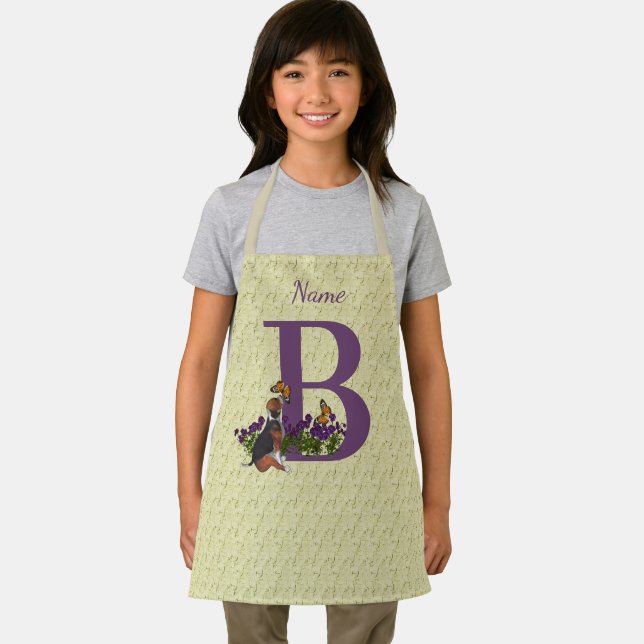 Beagle Welpenschmetterlinge Monogramm Anfangsname  Schürze (Insitu)