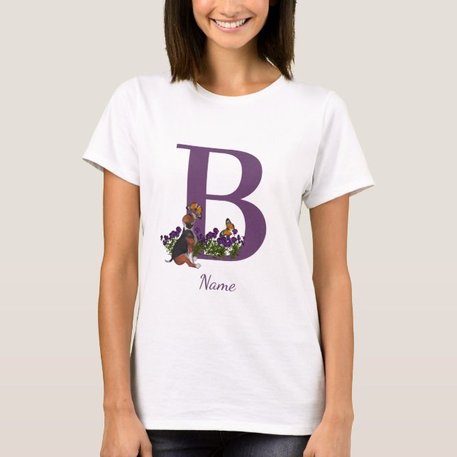 Beagle Welpenschmetterlinge Monogramm Anfangsname  T-Shirt (Vorderseite)