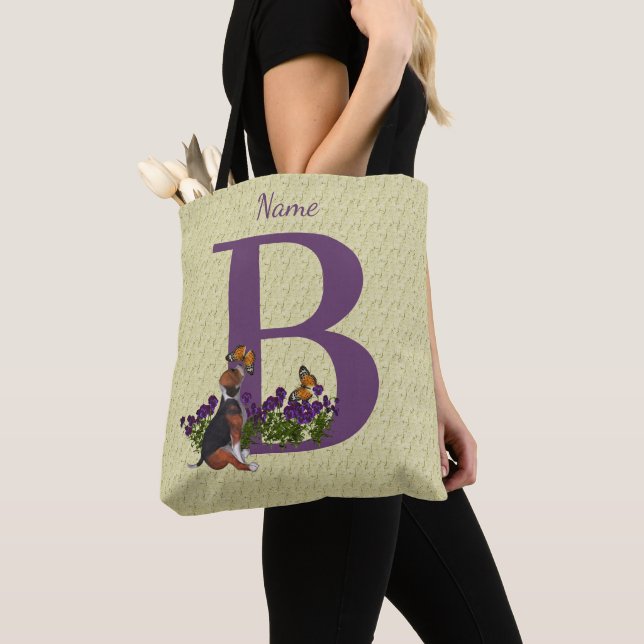 Beagle Welpenschmetterlinge Monogramm Anfangsname  Tasche (Von Nahem)