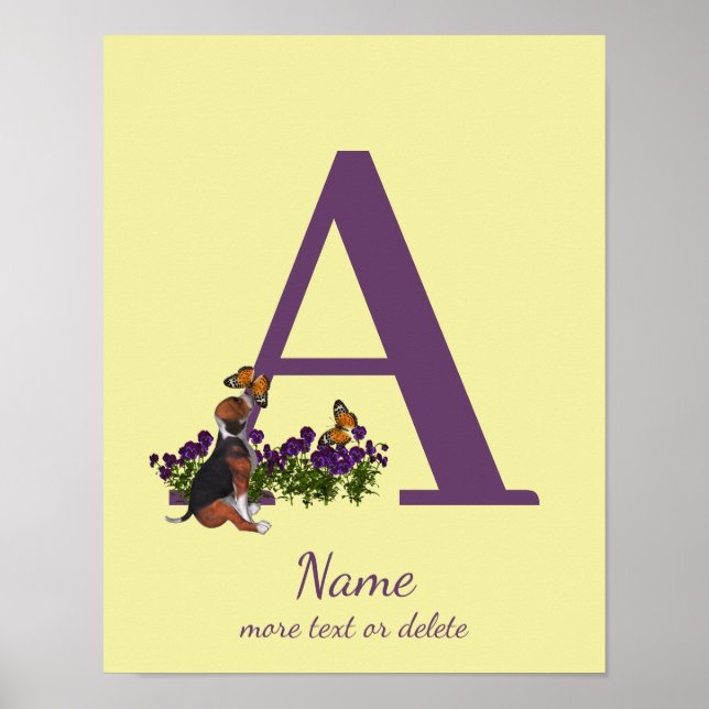 Beagle Welpenschmetterlinge Monogramm Initial A Na Poster (Vorne)