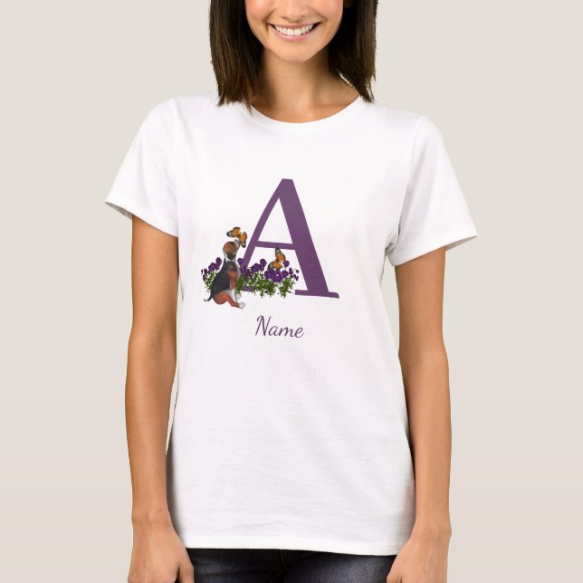 Beagle Welpenschmetterlinge Monogramm Initial A Na T-Shirt (Vorderseite)