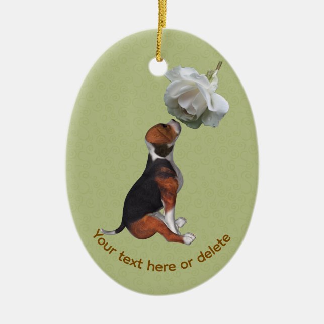 Beagle White Rose Dog Personalisiert Keramik Ornament (Vorne)