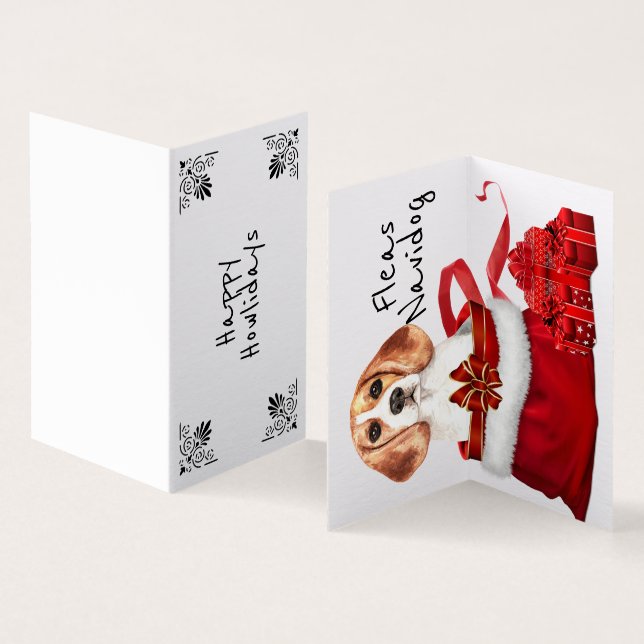 Beagle Xmas Hund in Santa Sack mit DIY Wünschen (Innenseite und Außenseite)