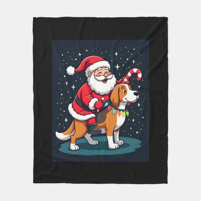 Beagle Xmas Lighting Santa Riding Beagle Dog Chris Fleecedecke (Vorderseite)
