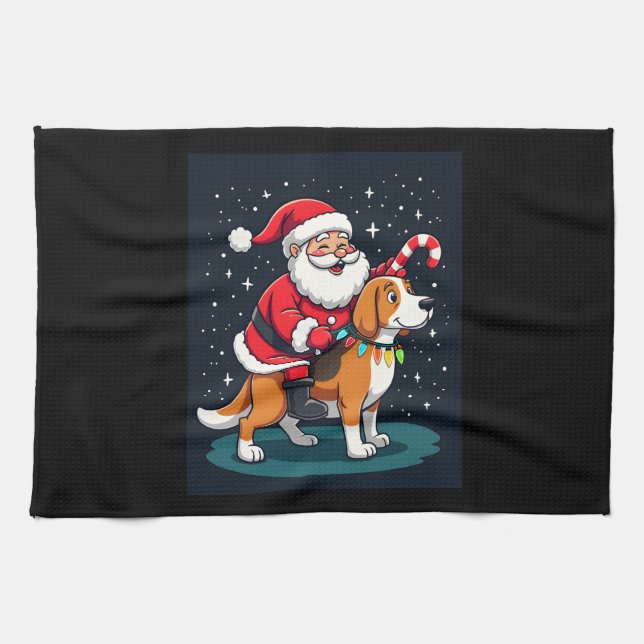 Beagle Xmas Lighting Santa Riding Beagle Dog Chris Geschirrtuch (Horizontal)