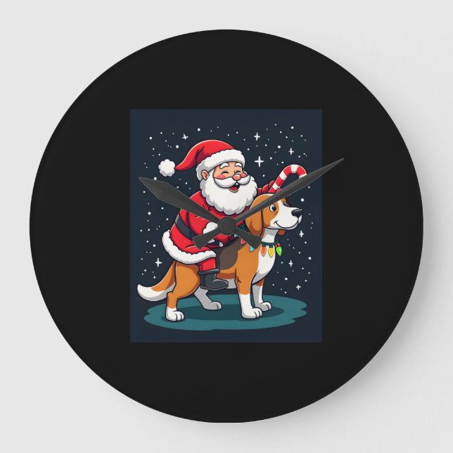 Beagle Xmas Lighting Santa Riding Beagle Dog Chris Große Wanduhr (Vorderseite)