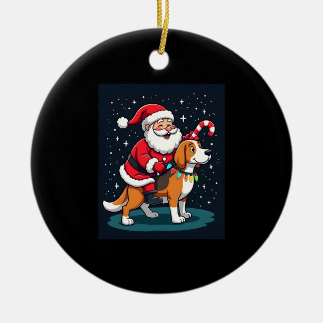 Beagle Xmas Lighting Santa Riding Beagle Dog Chris Keramik Ornament (Vorne)