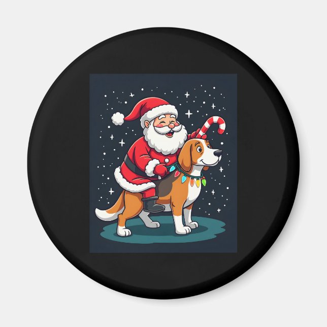 Beagle Xmas Lighting Santa Riding Beagle Dog Chris Magnet (Vorne)
