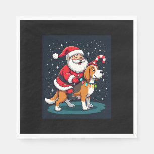 Beagle Xmas Lighting Santa Riding Beagle Dog Chris Serviette