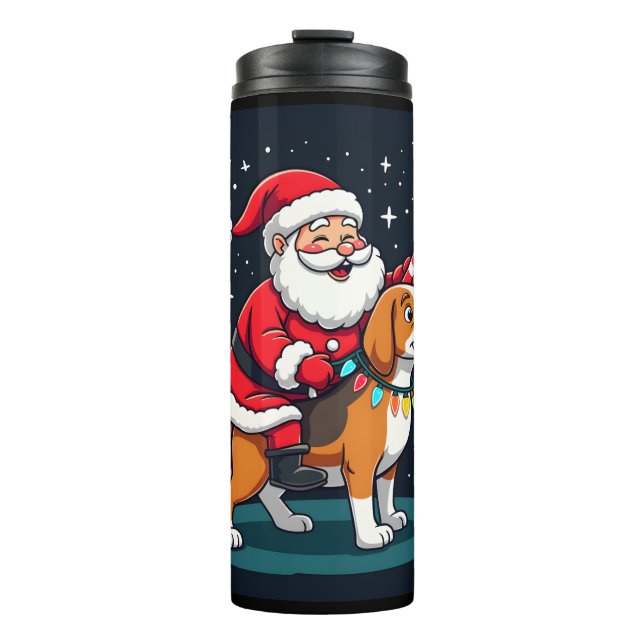 Beagle Xmas Lighting Santa Riding Beagle Dog Chris Thermosbecher (Vorderseite)