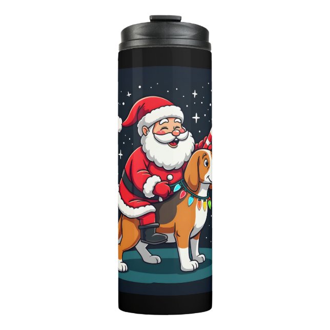 Beagle Xmas Lighting Santa Riding Beagle Dog Chris Thermosbecher (Vorderseite)