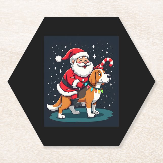 Beagle Xmas Lighting Santa Riding Beagle Dog Chris Untersetzer (Vorderseite)