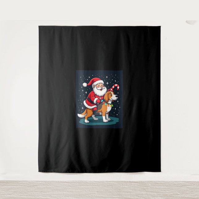 Beagle Xmas Lighting Santa Riding Beagle Dog Chris Wandteppich (Vorderseite)