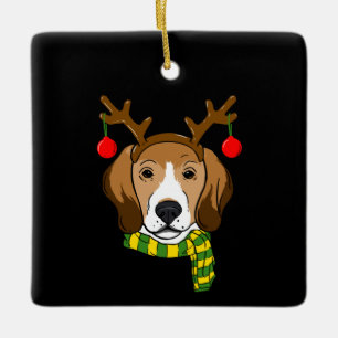 Beagle Xmas Reindeer Horns Hund über Weihnachten Keramikornament