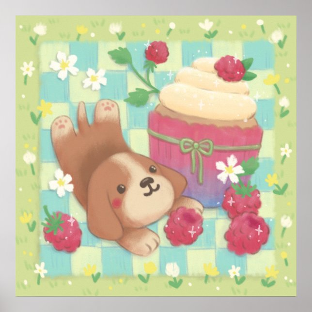 Beagles Picknicktag mit Himbeer-Cupcake Poster (Vorne)