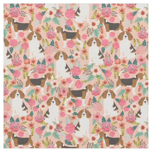 Beagles Stoff - Blumen Rosa (Nahaufnahme)