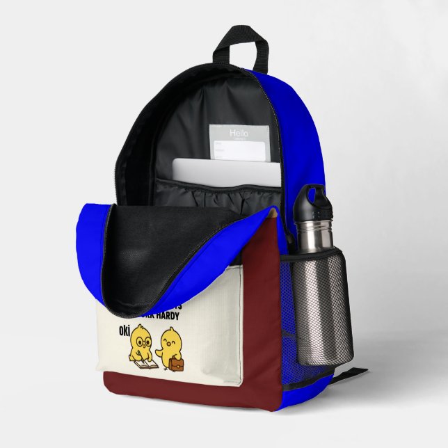 Beak & Bonk, STUDY MOTIVATION BAG Bedruckter Rucksack (Rückseitige Ecke links (Offen) )