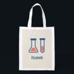 Beaker & Test Tube Science Theme Wiederverwendbare Einkaufstasche<br><div class="desc">Tasche mit einem niedlichen zeichn von Reagenzglas und Becherglas. Ideal für Wissenschaftsarten.</div>