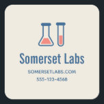 Beaker & Test Tube Science Themed Business Quadratischer Aufkleber<br><div class="desc">Firmenaufkleber mit niedlichem zeichn eines Reagenzglases und eines Bechers.</div>