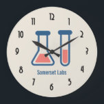 Beaker & Test Tube Science Themed Große Wanduhr<br><div class="desc">A clock with a cute drawing of a test tube and beaker. Perfect for science lovers.</div>