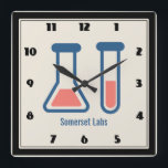 Beaker & Test Tube Science Themed Quadratische Wanduhr<br><div class="desc">A clock with a cute drawing of a test tube and beaker. Perfect for science lovers.</div>