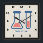 Beaker & Test Tube Science Themed Quadratische Wanduhr<br><div class="desc">A clock with a cute drawing of a test tube and beaker. Perfect for science lovers.</div>