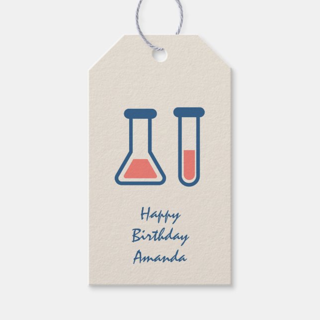 Beaker & Test Tube Science zum Geburtstag Geschenkanhänger (Vorderseite)