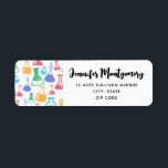 Beakers and Flask Fun Science Pattern Address<br><div class="desc">Adressetiketten mit einem lustigen und farbenfrohen Muster. Wissenschaftler schauen mit Beakern und Flaschen verschiedener Formen und Größen in hellen,  fröhlichen Farben.</div>