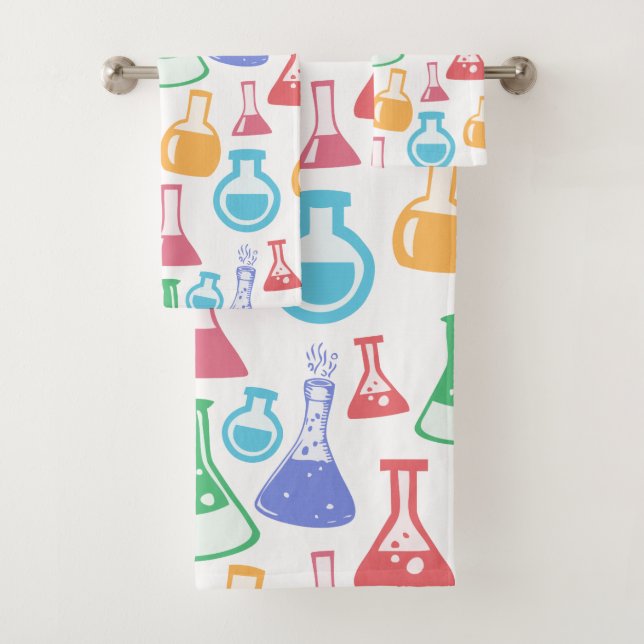 Beakers and Flask Fun Science Pattern Badhandtuch Set (Insitu)