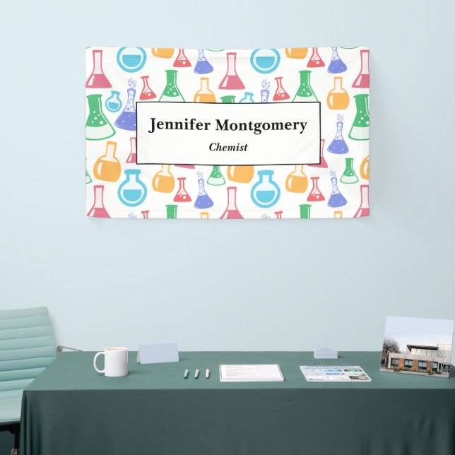 Beakers and Flask Fun Science Pattern Business Banner (Messeveranstaltung)