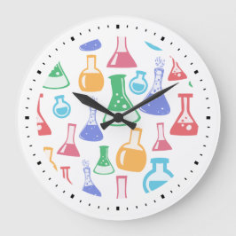 Beakers and Flask Fun Science Pattern Große Wanduhr