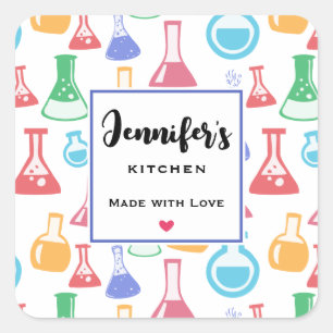 Beakers and Flask Fun Science Pattern Küche Quadratischer Aufkleber