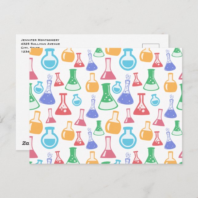 Beakers and Flask Fun Science Pattern Postkarte (Vorne/Hinten)