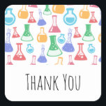 Beakers and Flask Fun Science Pattern Vielen Dank Quadratischer Aufkleber<br><div class="desc">Vielen Dank an die Aufkleber mit einem lustigen und farbenfrohen Muster. Wissenschaftler schauen mit Beakern und Flaschen verschiedener Formen und Größen in hellen,  fröhlichen Farben.</div>