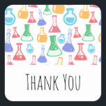 Beakers and Flask Fun Science Pattern Vielen Dank Quadratischer Aufkleber<br><div class="desc">Vielen Dank an die Aufkleber mit einem lustigen und farbenfrohen Muster. Wissenschaftler schauen mit Beakern und Flaschen verschiedener Formen und Größen in hellen, fröhlichen Farben.</div>