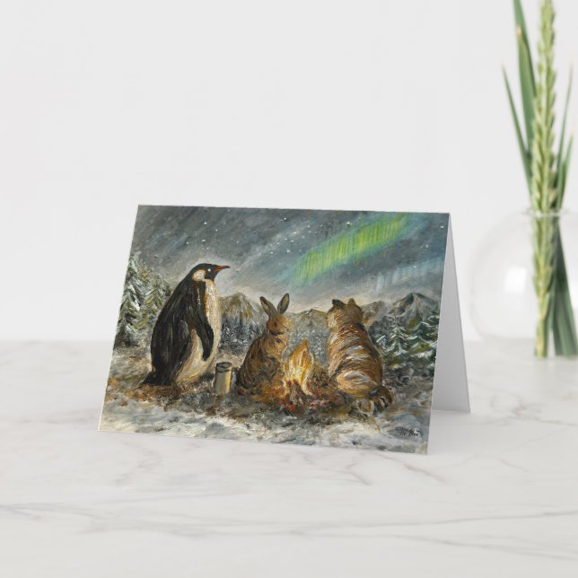 Beam Lingering Whimsical Aurora Animals Painting Karte (Vorderseite)