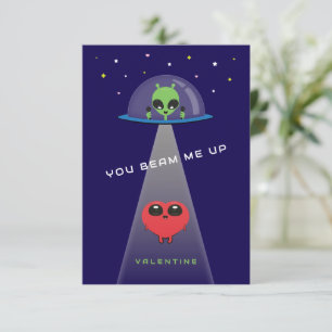 Beam Me Up UFO-Kinder-Valentinskarte Blau und Ro Dankeskarte