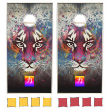 BEAN BAG TOSS GAME GEMALTET TIGER UND KANJI POWER